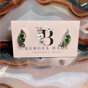 925 Sterling Silver Emerald Stud Earrings